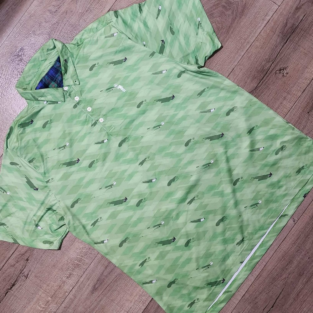 William Murray Golf Polo Shirt Mens XXL Green Caddyshack Print Performance Short